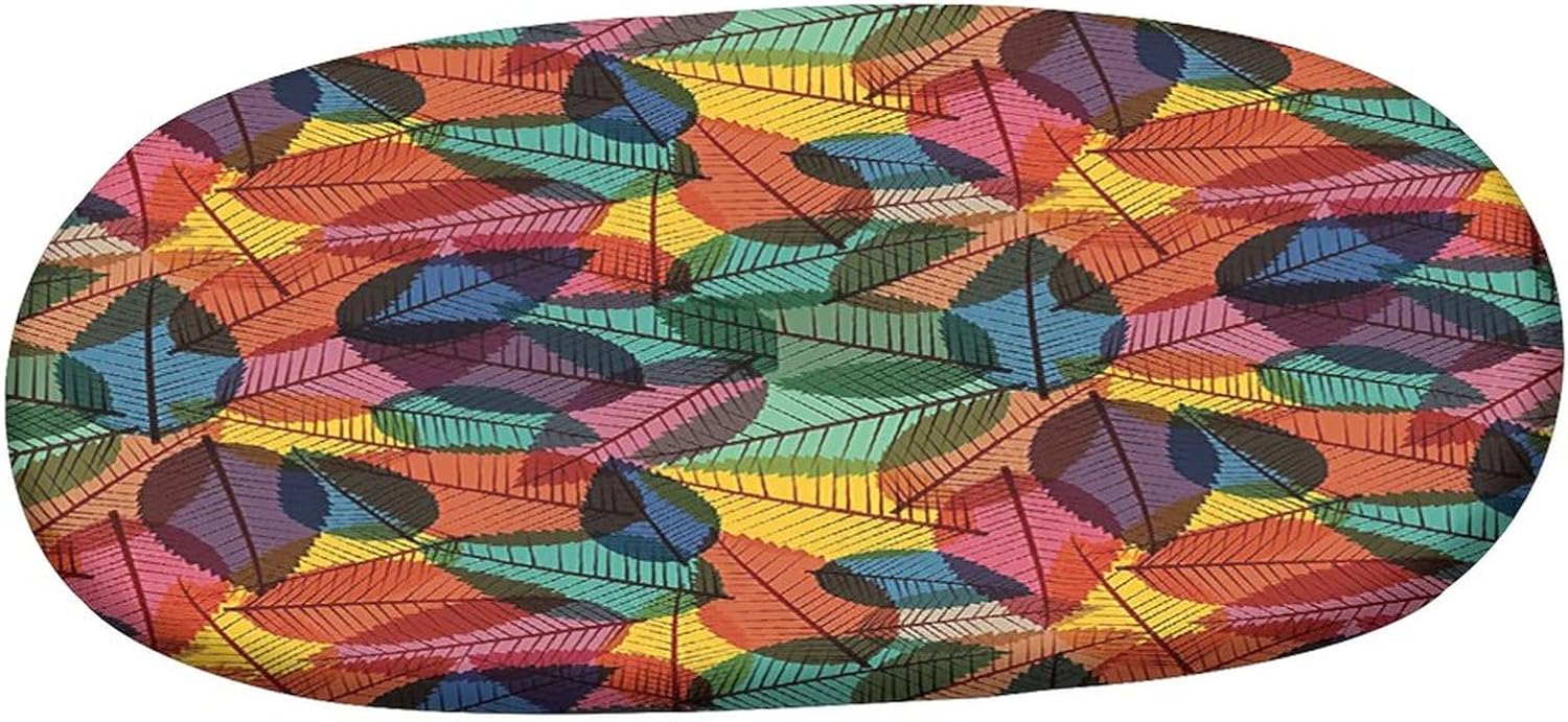 Oval Fitted Tablecloth, Leaves Decor Elasticized Polyester Table Cover,Colorful Leaf Pattern Print Fitted Table Cloth, Fits Oval Tables up to 42" x 60", Kitchen Dining Buffet Tabletop Decoration