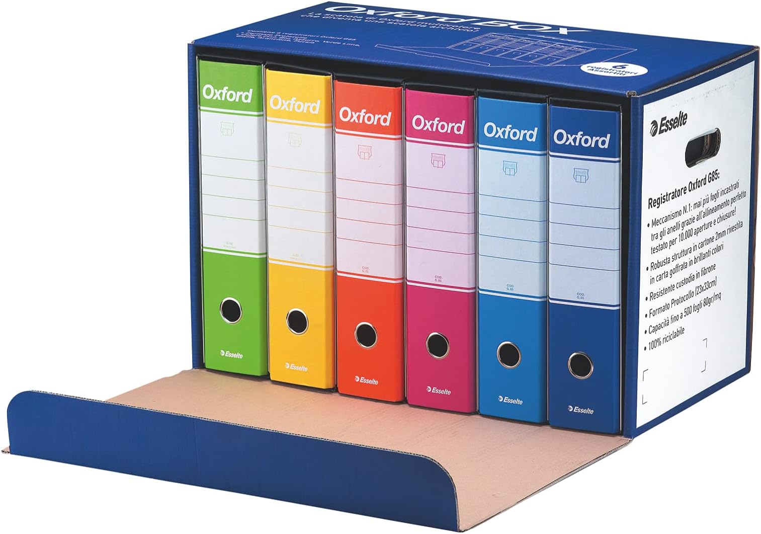 Registratori Esselte Oxford Box - Confezione Da 6 - Formato Protocollo 23x33 Cm - Dorso 8 Cm - Colorati Con Scatola - Foto 9