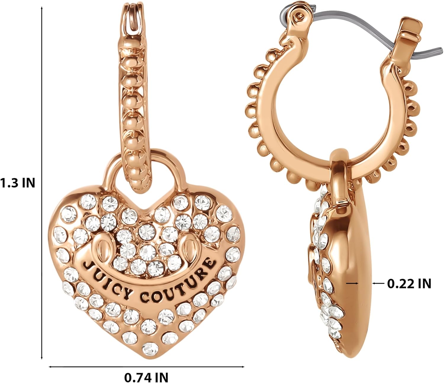 Juicy Couture Logo Heart Dangle or Hoop Earrings for Women, Gold-Tone Valentines Earrings with Clear Stones, Juicy Gifts - Image 5