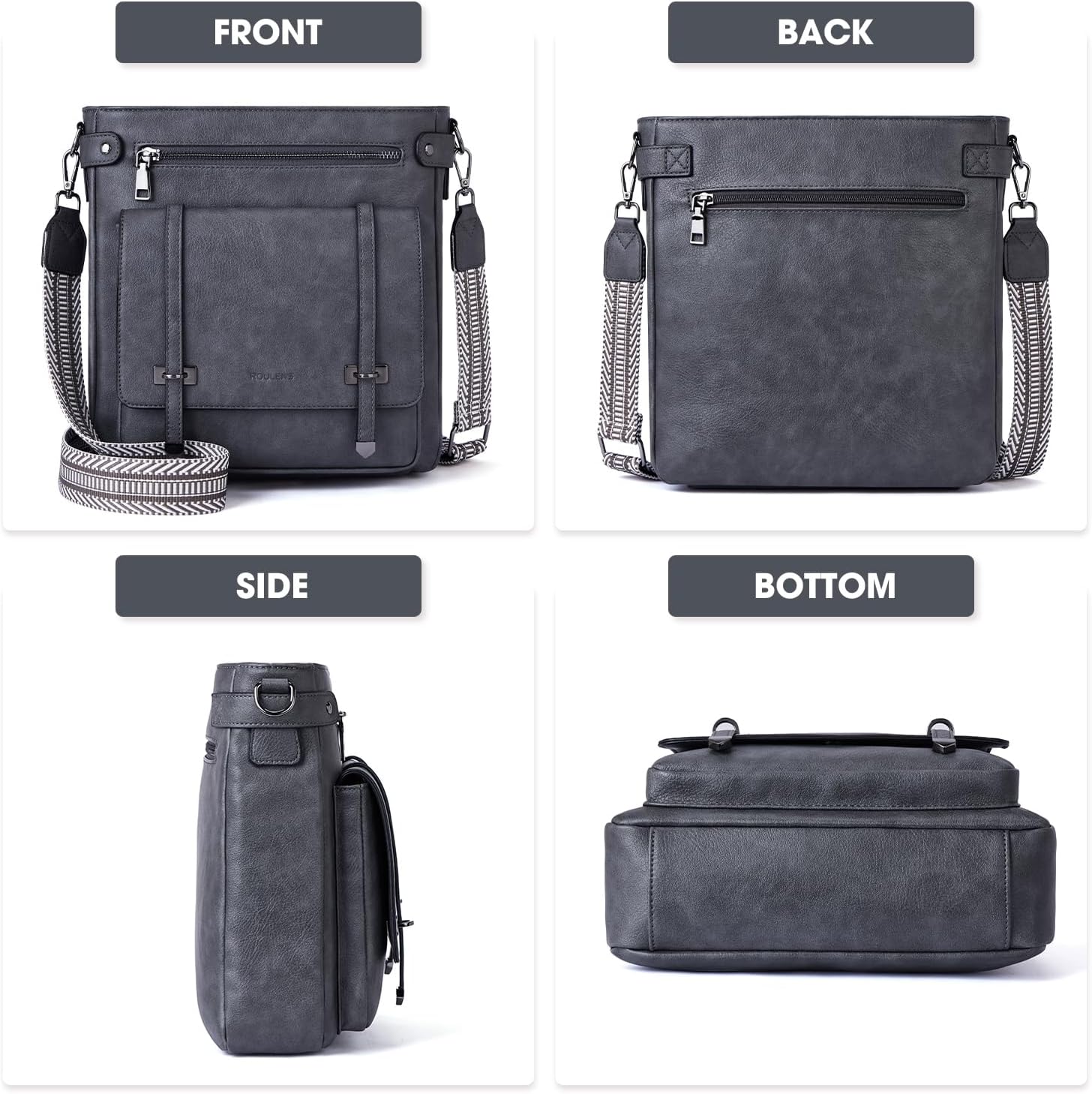 Roulens Crossbody Bags for Women,Multi Pocket Crossbody Purses Vegan Leather Shoulder Handbags Travel Purse Adjustable Strap - Image 4