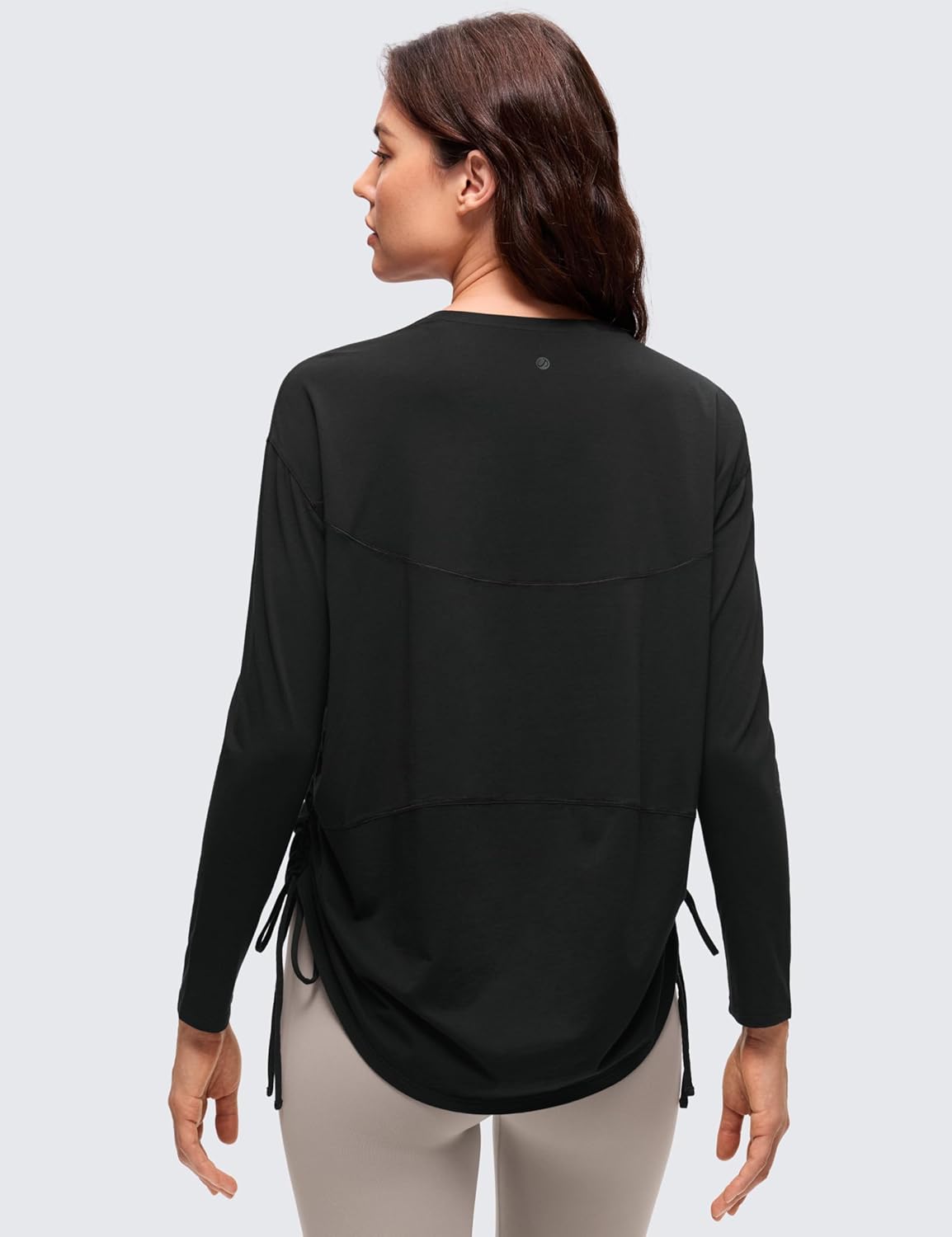 CRZ YOGA Pima Cotton Side Ruched Shirts for Women - Casual Workout Yoga Long Sleeve Tops Loose Crewneck Soft Comfort T-Shirts - Image 2