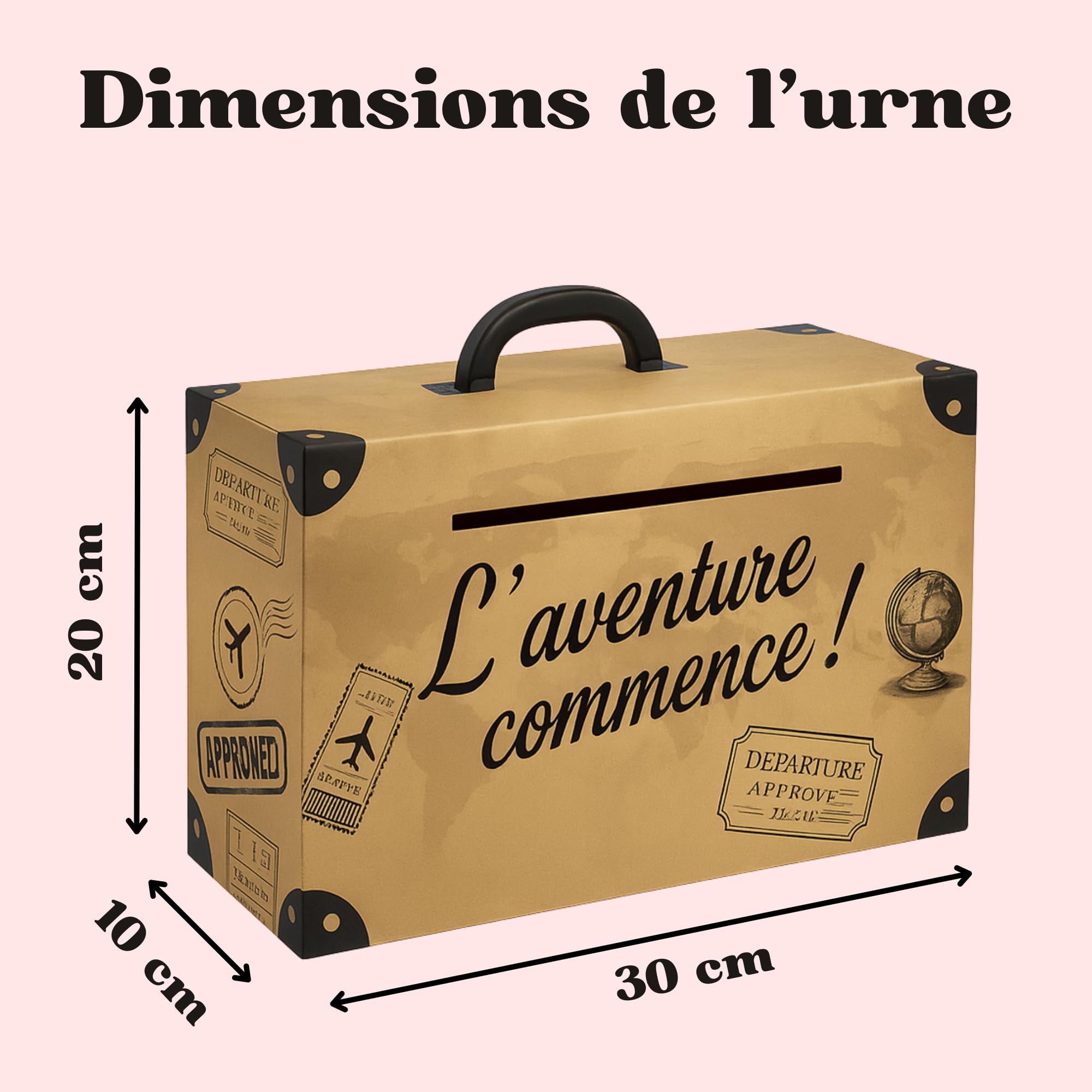 Urne Voyage Valise 30x20x10 cm avec Livre d’Or Passeport pour Mariage Décoration Thème Voyage