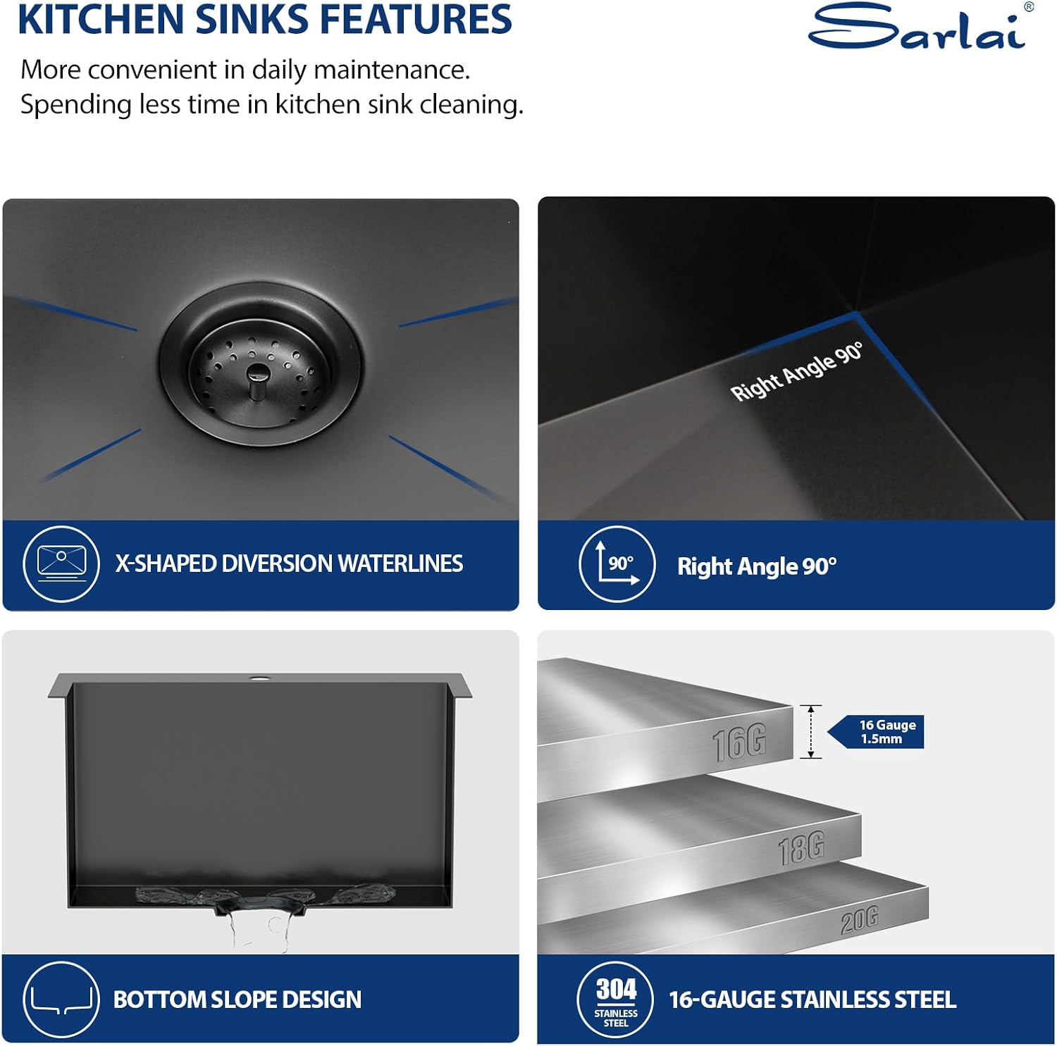 Sarlai Laundry Sink - Drop In 22"x22"x12" Deep Black Laundry Utility Sink Drop-in Topmount Single Bowl Sink 16 Gauge Stainless Steel Gunmetal Black Kitchen Laundry Room Sinks