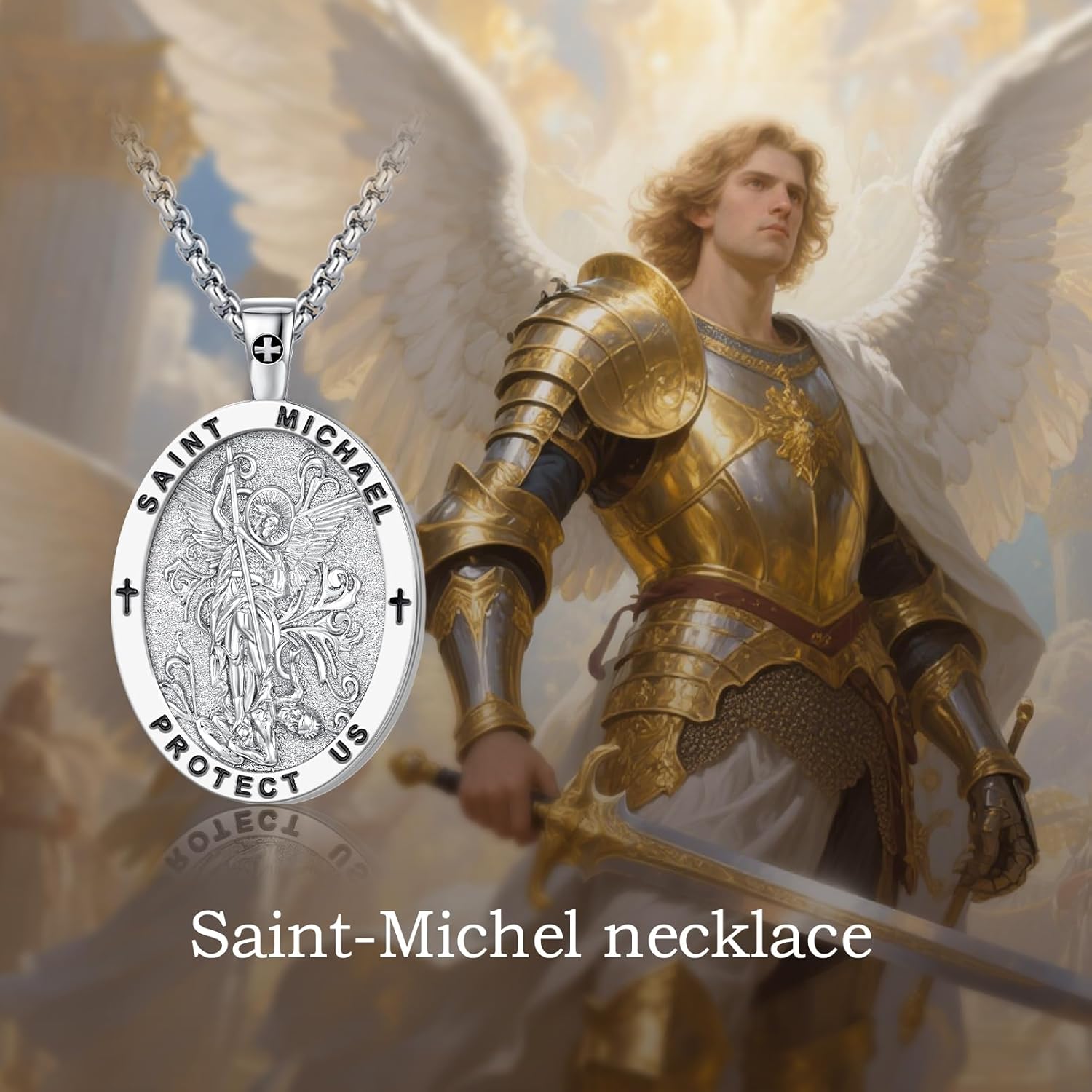 Saint Michael/St Christopher/Virgin Mary Patron Saint Necklace, Gold-Plated Copper Oval Medallion with Bible Verses, Religious Protection Amulet Jewelry for Men Women,Adult Use Only - Image 2