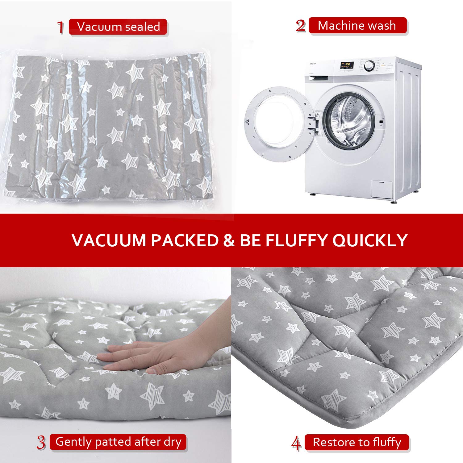 Moonsea Portable Baby Play Mat, Square Padded Anti Slip Baby Activity Crawling Mat for Boys and Girls, Kids 43" X 43" Quilted Pad for Indoor Outdoor Playtime