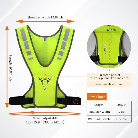 TCCFCCT Reflective Running Vest, High Visibility Running Gear with Large Pocket
