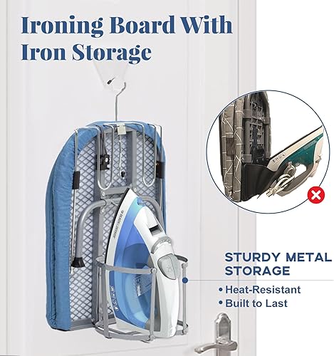 Miniatura 3 de Tabla de planchar plegable de metal con soporte para hierro, mesa de planchar pequeña con cubierta resistente al calor, mesa de planchar compacta de