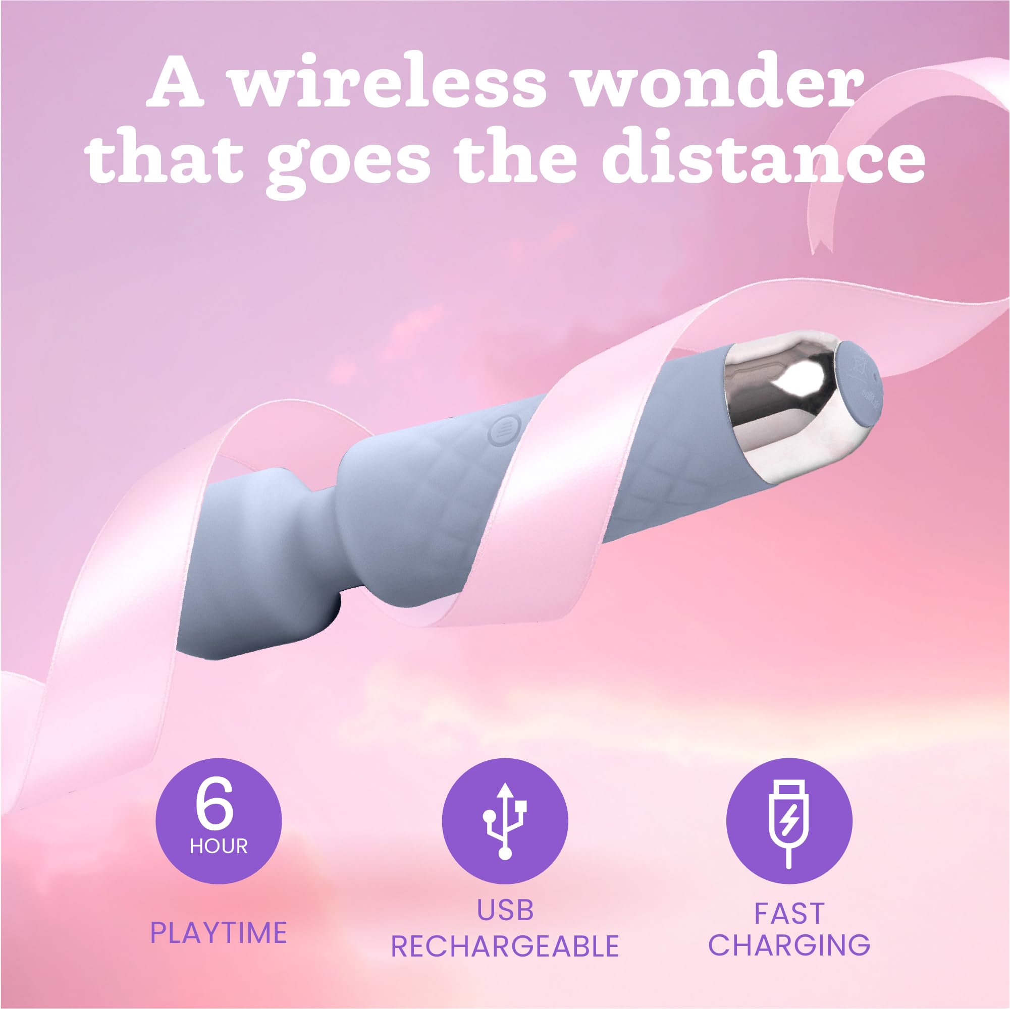 Oliver James Wand Vibrator for Women - Quiet Adult Nipple Toy Vibrator Dildo with 20 Patterns 8 Speeds | 6 Hour Battery Life Water Resistant USB Rechargeable G Spot Vibrator for Deep Intense Pleasure: Soft Wave Classic