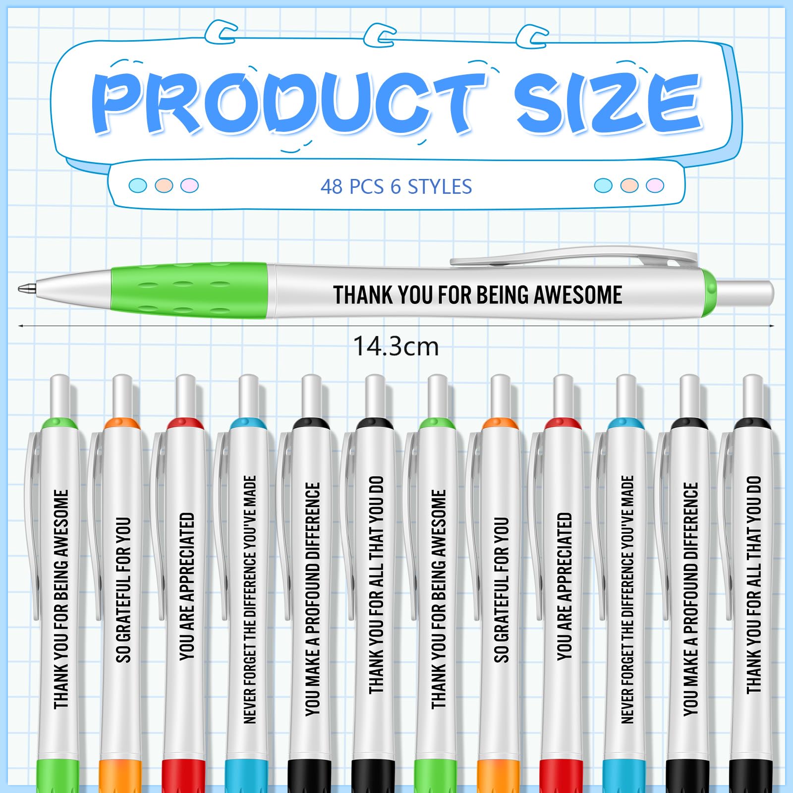 Faccito 48 Pcs Thank You Ballpoint Pens Inspirational Quotes Pen Black Ink Funny Pen Motivational Pens Encouraging Retractable Ballpoint Pens for Women Men Employee Nurse Teacher Gift, 6 Styles - Image 2