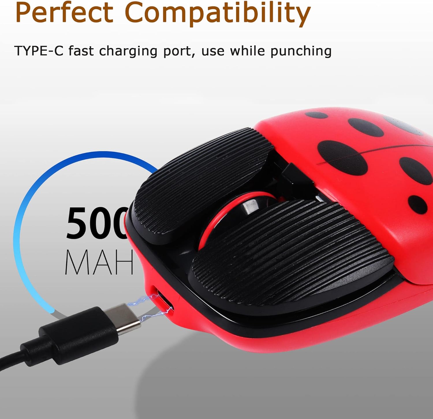 Wireless Mouse, 2.4G Rechargeable Cute Animal Ladybug Pattern, 4 Buttons 1600 DPI Optical Silent Cordless Mice, USB Portable Cordless Mouse for Computer/Laptop/PC/Mac/Notebook