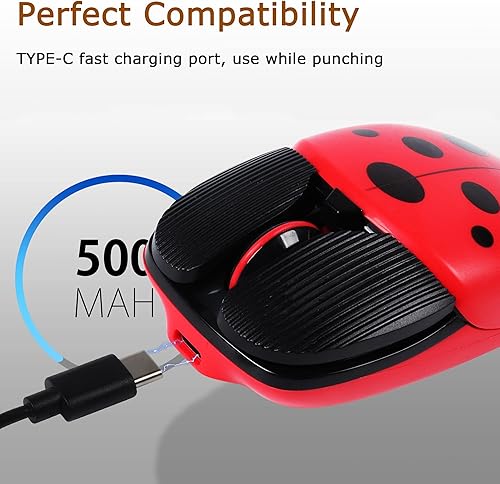 Miniatura 7 de Ratón inalámbrico, 2.4G recargable lindo patrón de mariquita animal, 4 botones 1600 DPI óptico silencioso Ratón inalámbrico portátil USB para