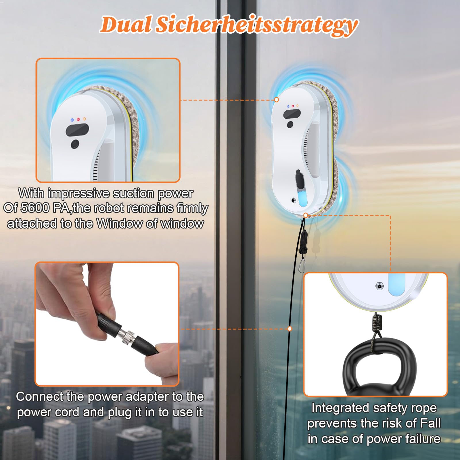 Window Cleaner Robot with Water Spray Window Cleaning Robot Window Cleaner with Automatic Water Spray Glass Cleaning Robot 5600Pa Sunction Power for Windows/Tiles/Class Door (White) — view 4