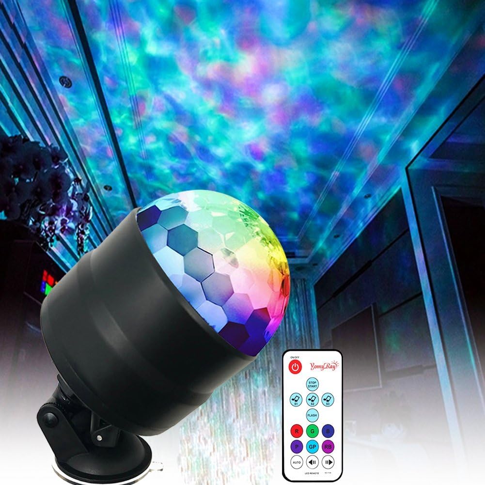 YomyRay Stage Light 4W RGBW LED Party Lights Flowing Ocean Water Wave Disco Crystal Ball Night Lights Sound Activated RC Flash Rotating Effect for Party Shows in-Car Xma Festival Club(New Upgrade )