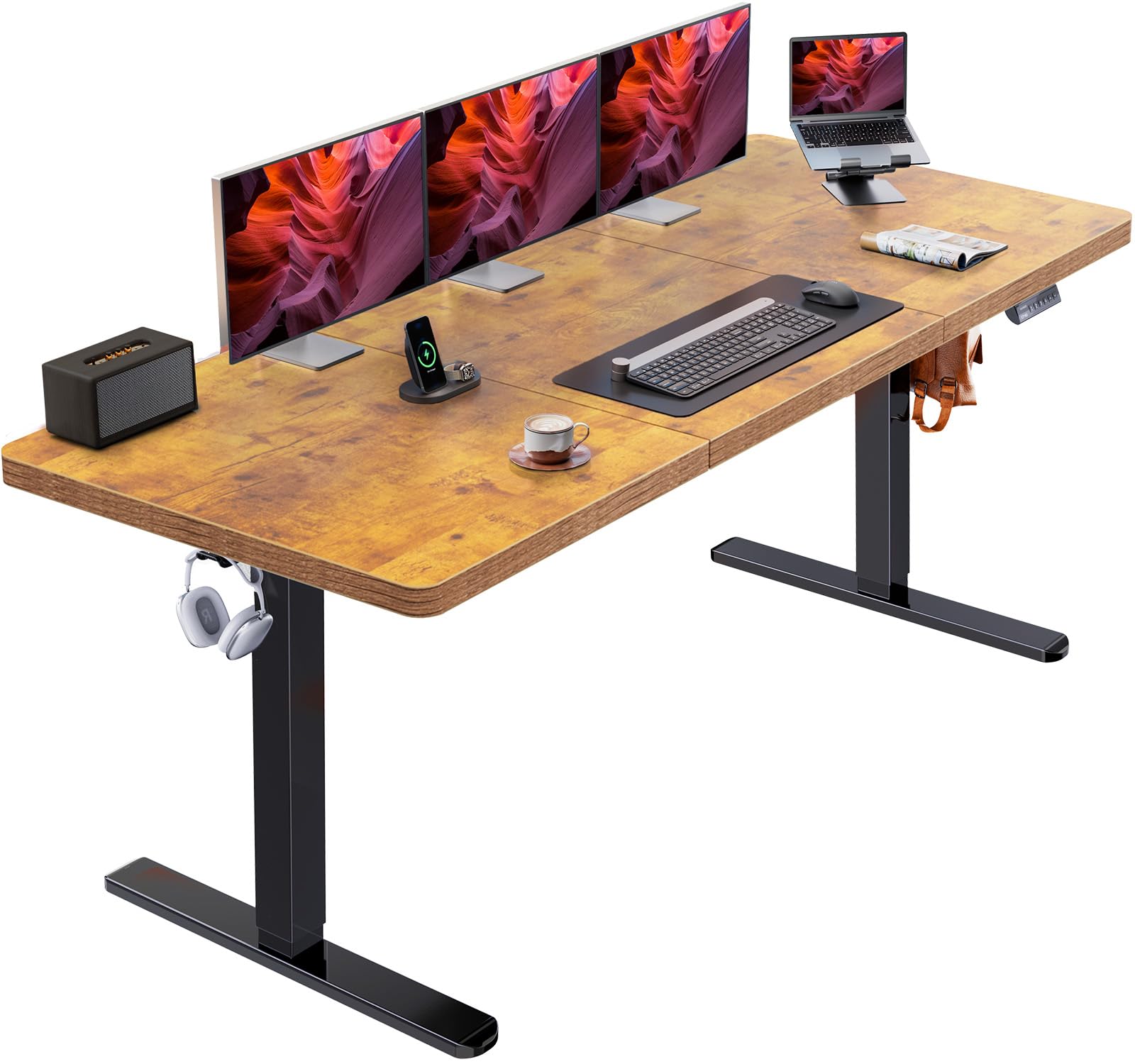 HUANUO 71 x 30 inch Electric Standing Desk, Powerful Brushless Motor Large Height Adjustable Table, 4 Memory Preset Sit Stand Up Desk, Home Office