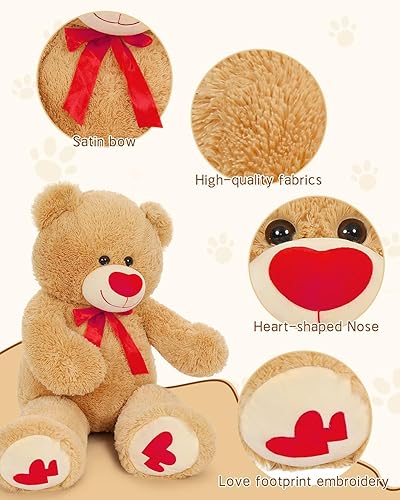 Vista 7 de MaoGoLan Oso de Peluche Gigante de 36" Animal de Peluche - Huellas de Corazón Rojo Oso de Peluche Grande para Regalo de San Valentín, Aniversario