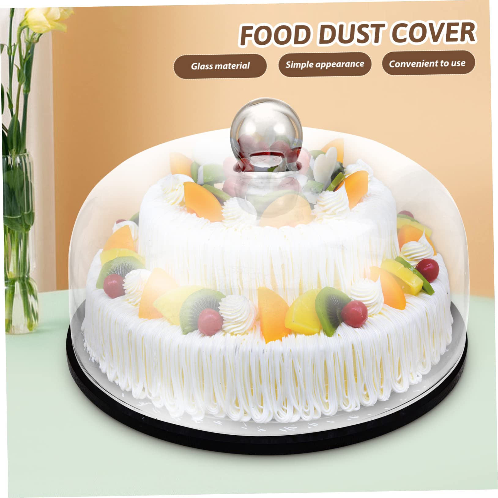 Cúpula de Vidrio para Pastel y Postres Transparente Asa Alimentaria | Protege Dulces del Polvo, Fácil de Mover, Adecuado para Mesa y Vitrina, Conserva el Producto Limpio