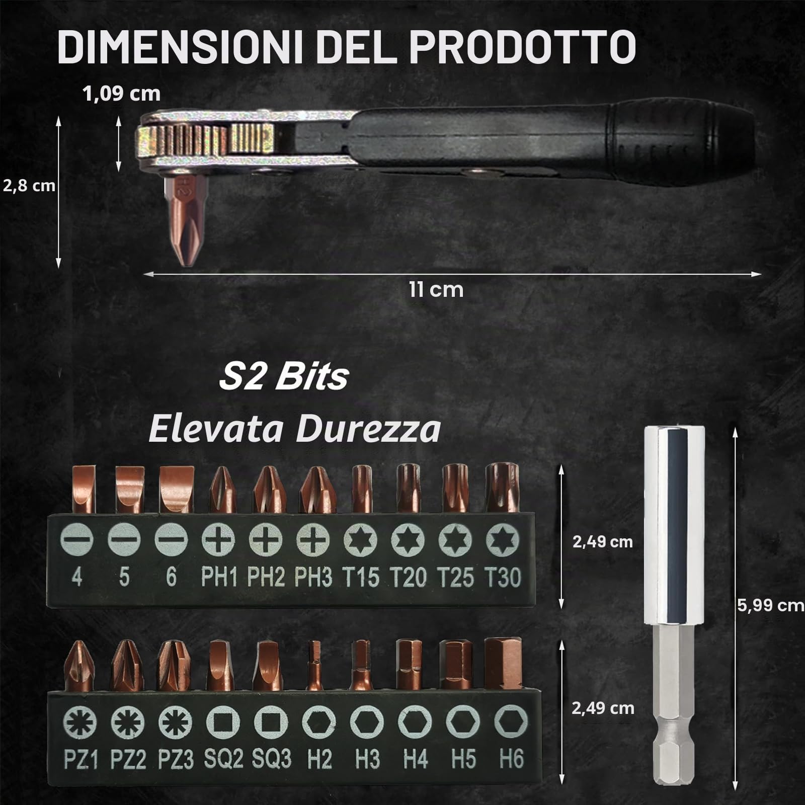 Chiave a cricchetto magnetica, mini cacciavite a cricchetto con Phillips, a taglio, Torx, esagonale, quadrato, Pozidriv per auto, biciclette, casa, fai da te(36-denti)