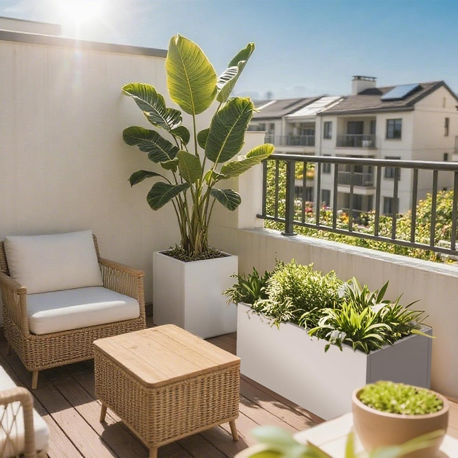 Galvanized Steel Garden Planter 36” x 12” x 16” White Metal Planter Box Modern Metallic Heavy Planter Indoor & Outdoor, Commercial & Residential (White, L36 x W12 x D16)