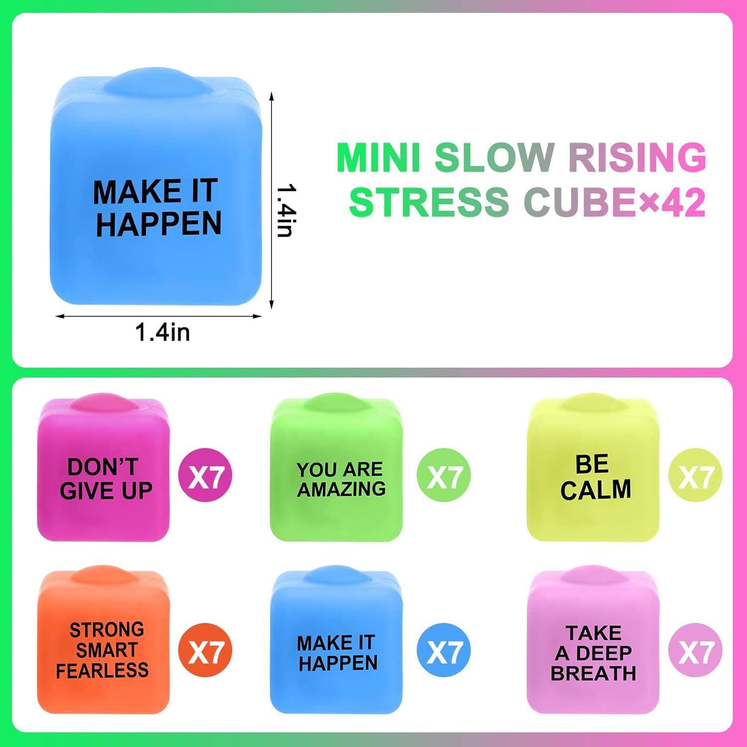 Meooeck 42 Pack Stress Cubes for Adults Motivational Bulk Gifts for Coworkers Colorful Mini Stress Balls Squeeze Cube Square Prize Boxes Fidget Party Anxiety Relief Reward Gifts - Image 3