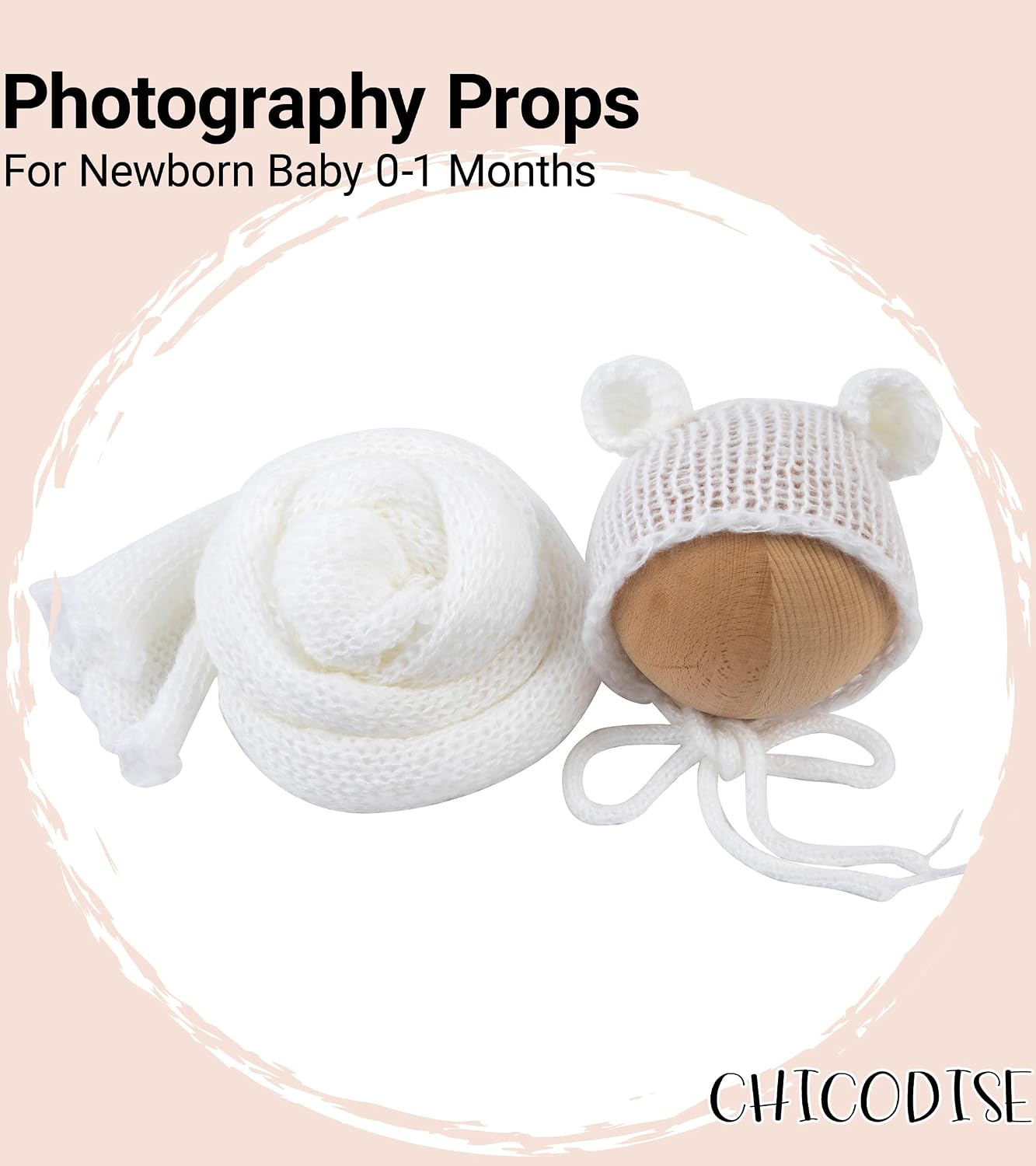 Baby Photography Props Infant Boy Girl Outfits - Crochet Knit Mohair Wrap Blanket & Bear Hat for Newborn Photo Shoots (White)