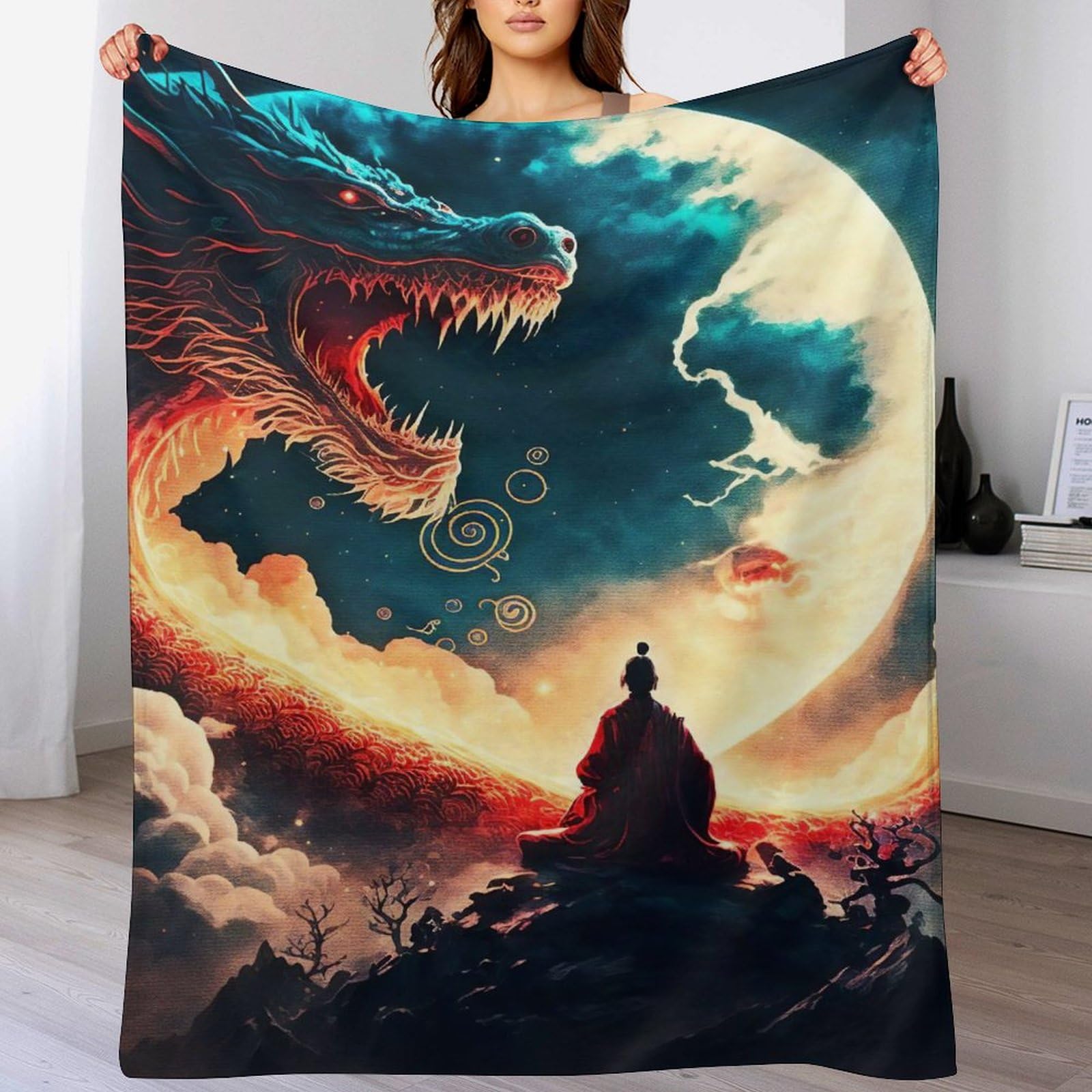 Couverture dragon en flanelle douce pour lit bébé et plaid canapé 100x130cm