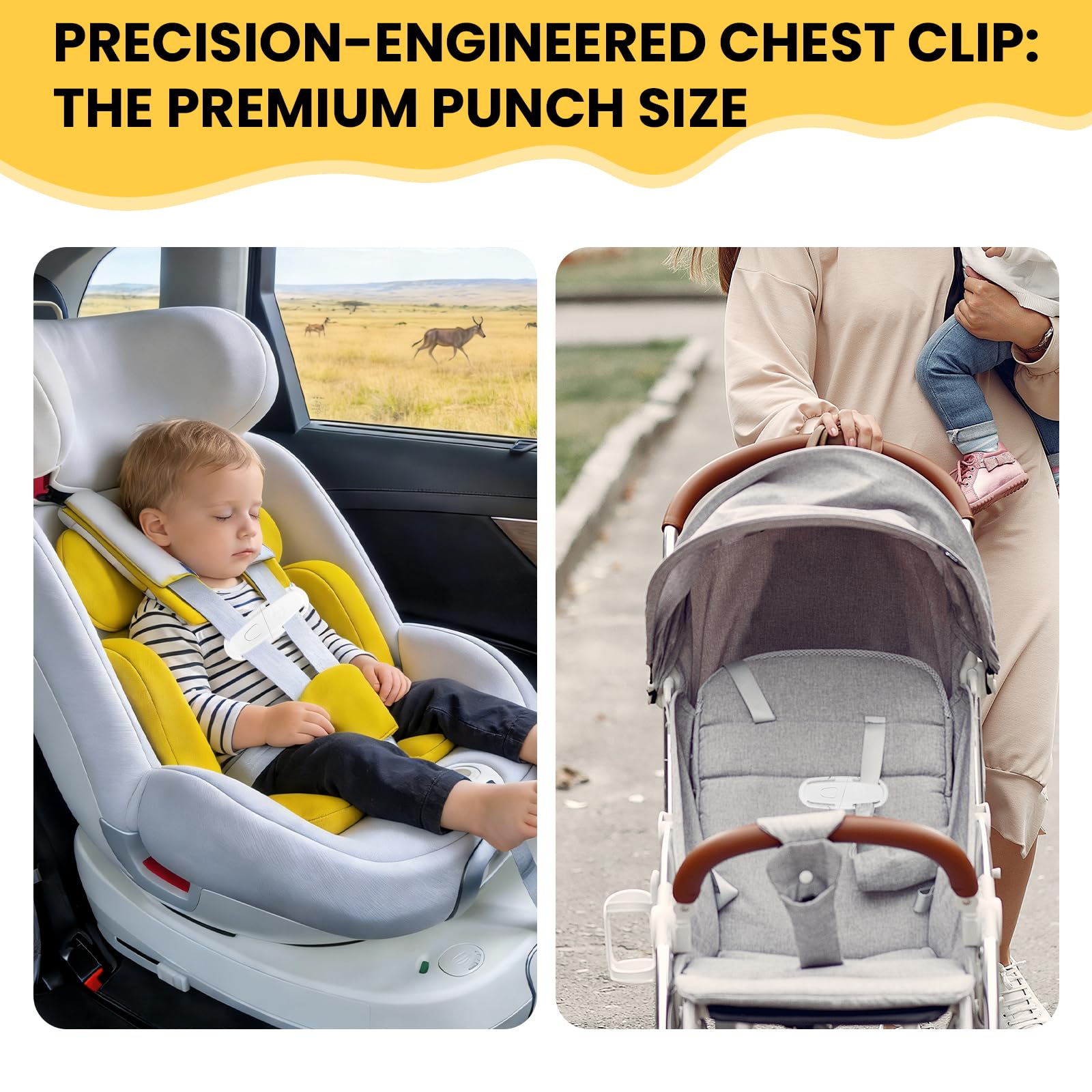 1 clip de sécurité pour siège enfant - 10 couleurs différentes - Fixateur de ceinture pour siège auto, poussette et chaise haute - Clip de poitrine réglable (blanc) - 5