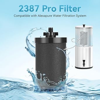 2387 Water Filter Replacement, 5000 Gallon Throughput Capacity Compatible with Alexapure Water Filtration System for Camping/Emergency Use - Durable 1-Pack Filter Replacement - Black