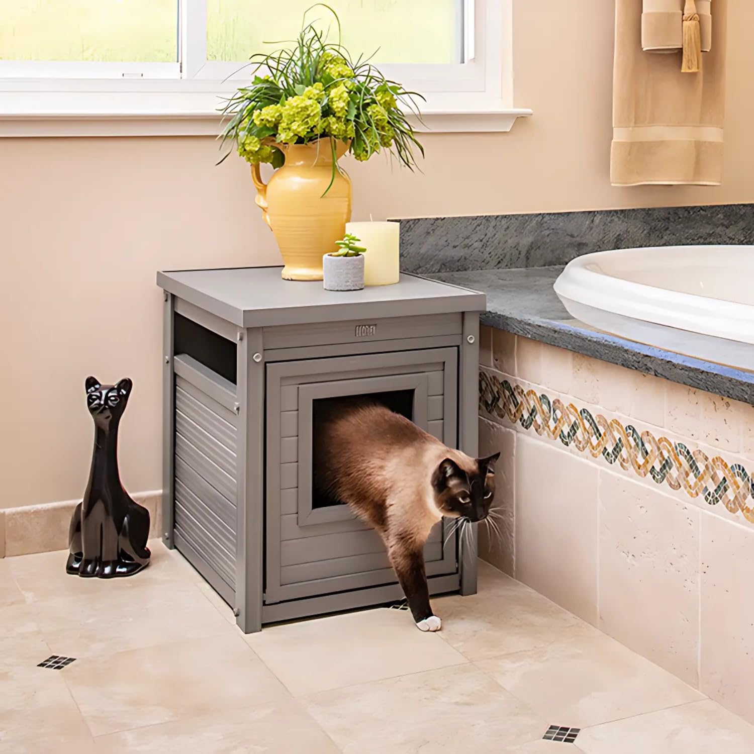 Borneo Katzentoilette mit Abdeckung – Hergestellt aus ECOFLEX – Integriert die Katzentoilette in die Dekoration Ihres Hauses, 58 x 44,6 x 70,2 cm, 4 Farben (Grau)