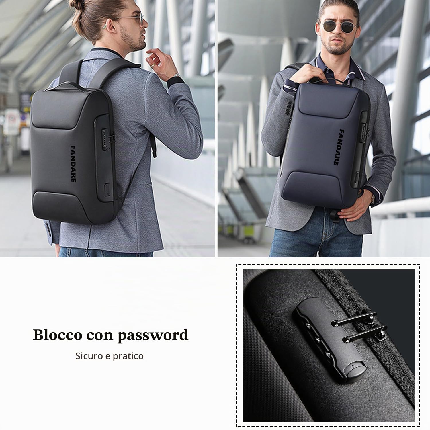 FANDARE Zaino per computer portatile da lavoro, antifurto, grande zaino da viaggio, con porta di ricarica USB, impermeabile, borsa per computer universitaria, scuola, borsa per libri per donne e