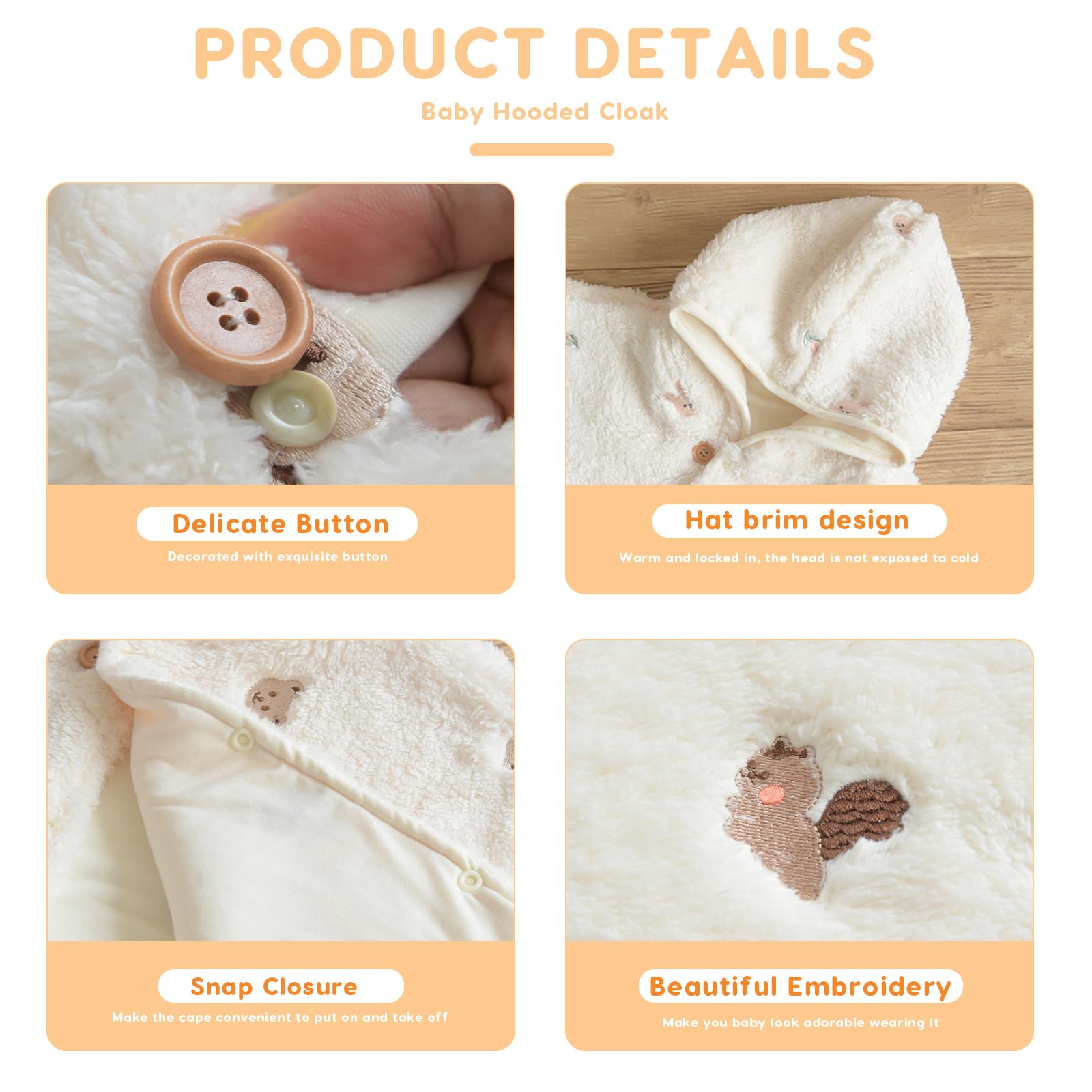 SONARIN Caliente Capa con Capucha para Bebé,Lindo Recien Nacido Poncho Abrigo Chaqueta Gruesa Niños Pequeños Traje de Invierno Ropa para Bebé Niñas Niños 1-3 Años