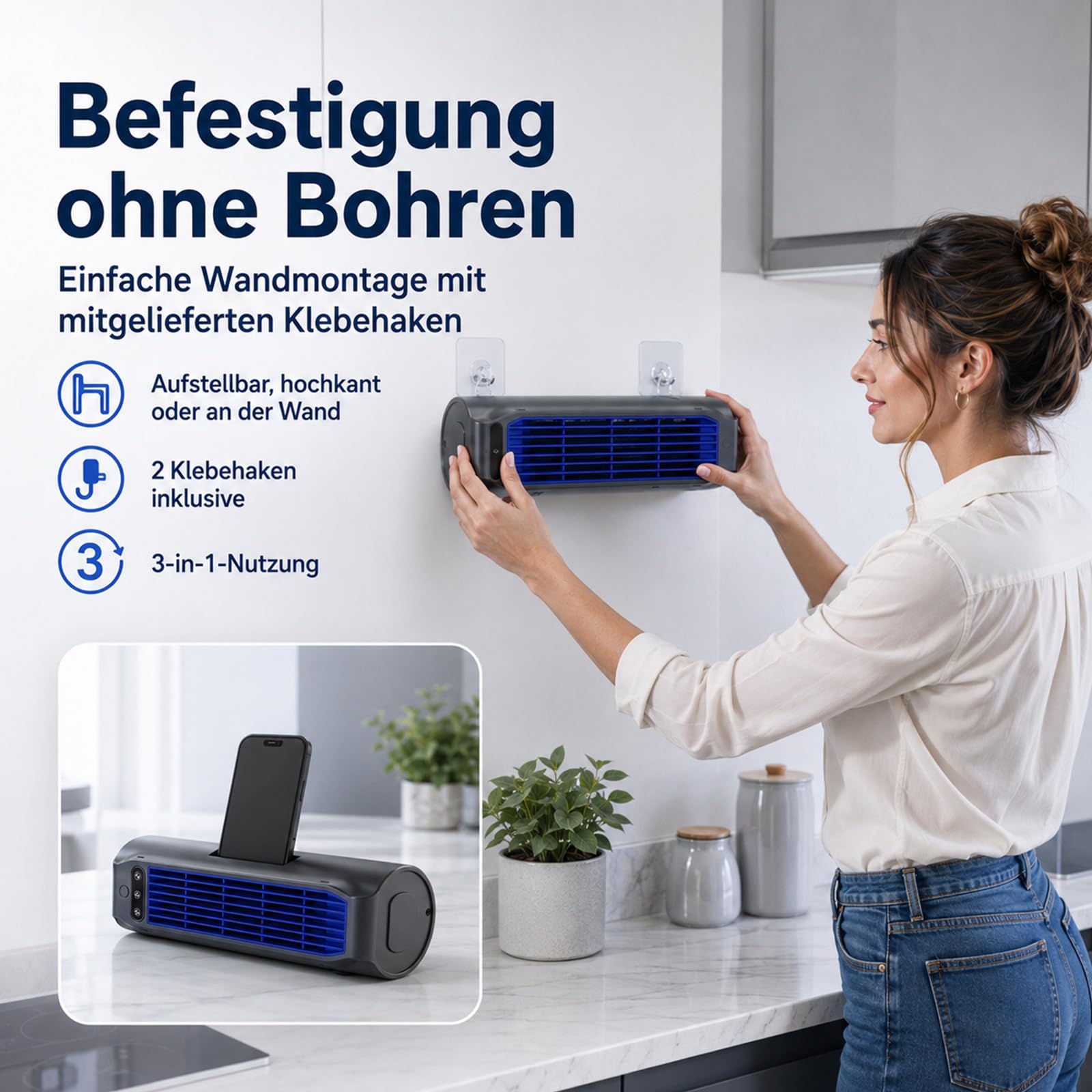 Coldeez Kühlkönig Cooling Ace Chill Pro Drei Leistungsstufen Wandaufhängung Ohne Bohren Tragbare Grau