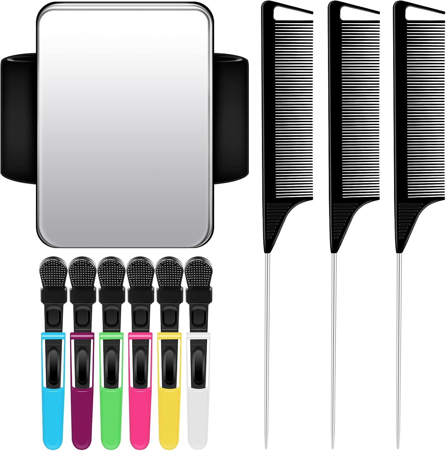 Magnetic Wristband for Hair Stylist Pin Wristband Wrist Pin Holder Braiders Wristband for Gel Silicone Sewing Pincushion with 3 Pieces Pintail Comb 6 Pieces Plastic Clip (Black Wrist Strap)