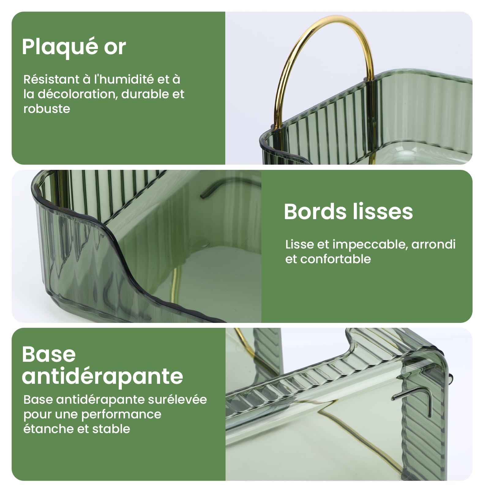 Organiseur de Maquillage en métal Pet à 3 Couches - Rangement modulaire Multifonction avec Accessoires lavables pour Maquillage, Soins de la Peau et Parfum (Vert foncé, Deux Couches)