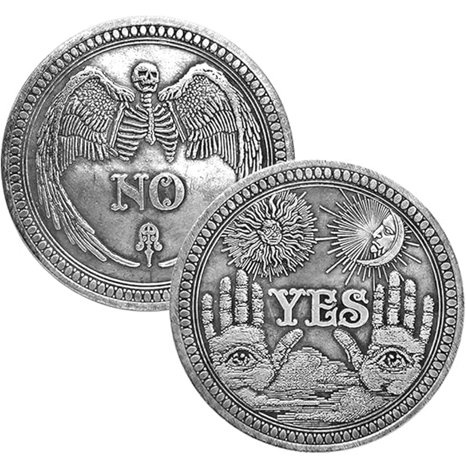 YES/NO Challenge Coin,Lucky Divination Wish Coin Decision Maker Coin Angel Skull Commemorative Coins,Holiday School Office Gift