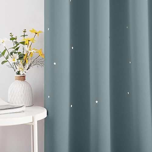 Miniatura 2 de NICETOWN Cortinas opacas para dormitorio, con aislamiento térmico y ojales, estampado de estrellas, cortinas para oscurecer la habitación, para