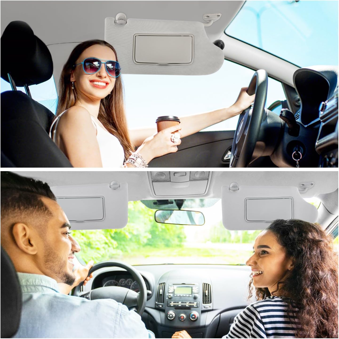 Pair of Left and Right Sun Visor with Clips and Screws for Nissan Versa 2013-2019 Color Gray with Vanity Mirror Interior Sunshade Replacement (No Slide Out Extension)