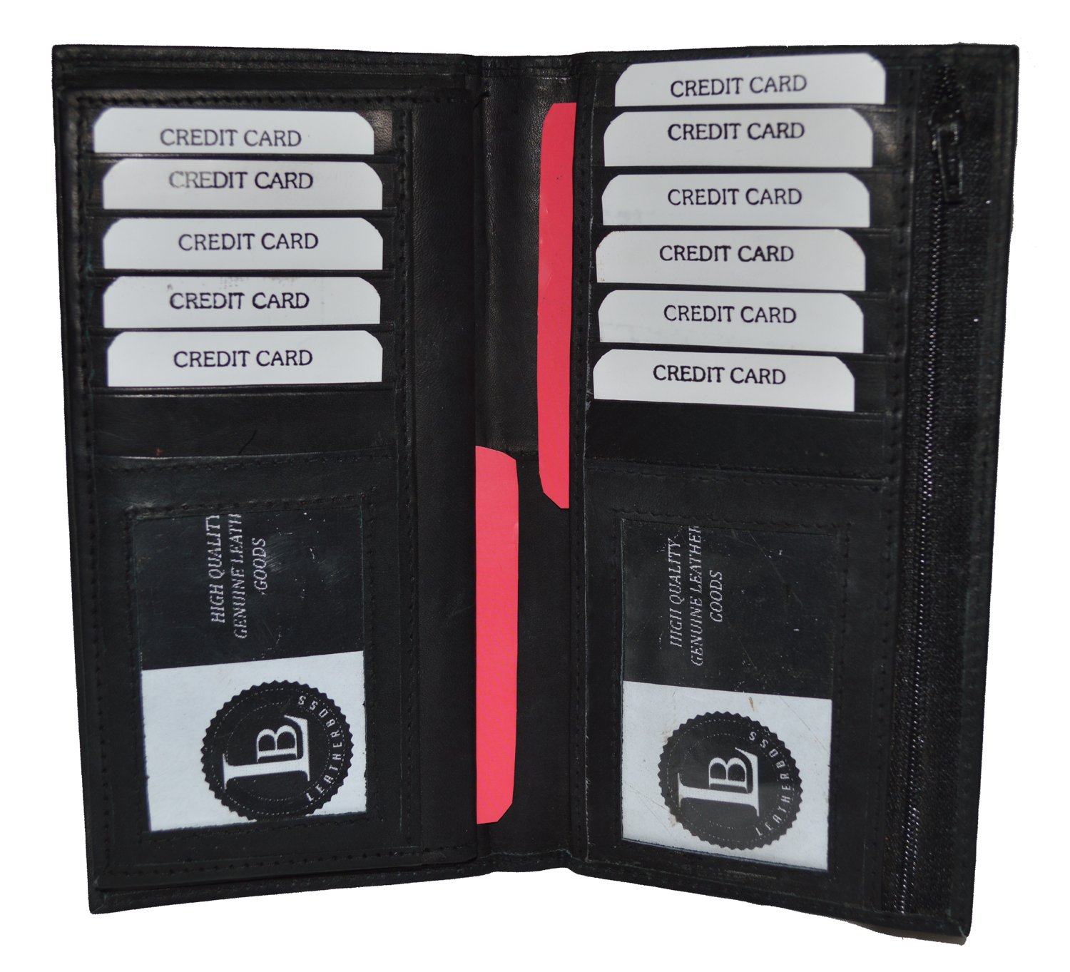 LB LEATHERBOSS Genuine Leather Checkbook Cover Wallet Organizer with Credit Card Holder (Black)