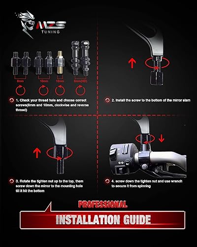 Miniatura 7 de MZS Espejos retrovisores universales para motocicleta, ajuste de espejo lateral universal de 0.315 in y 0.394 in, color negro, compatible con
