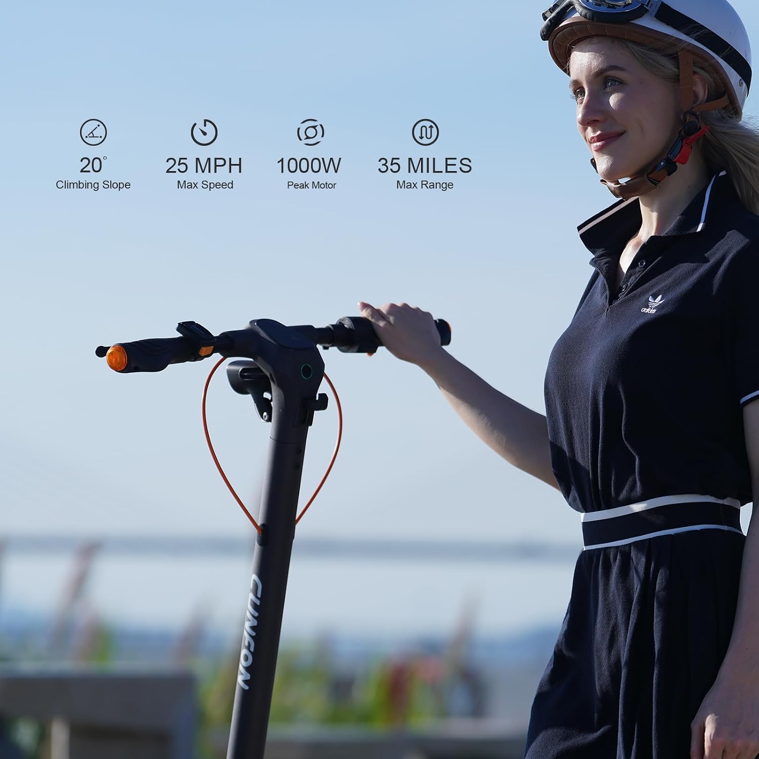 Electric Scooter for Adults with 1000W Motor, E Scooter Up to 25 MPH Top Speed & 37 Miles Range. Features Spring Suspension, Electronic & Disc Braking Systems, and Cruise Control for Commuting