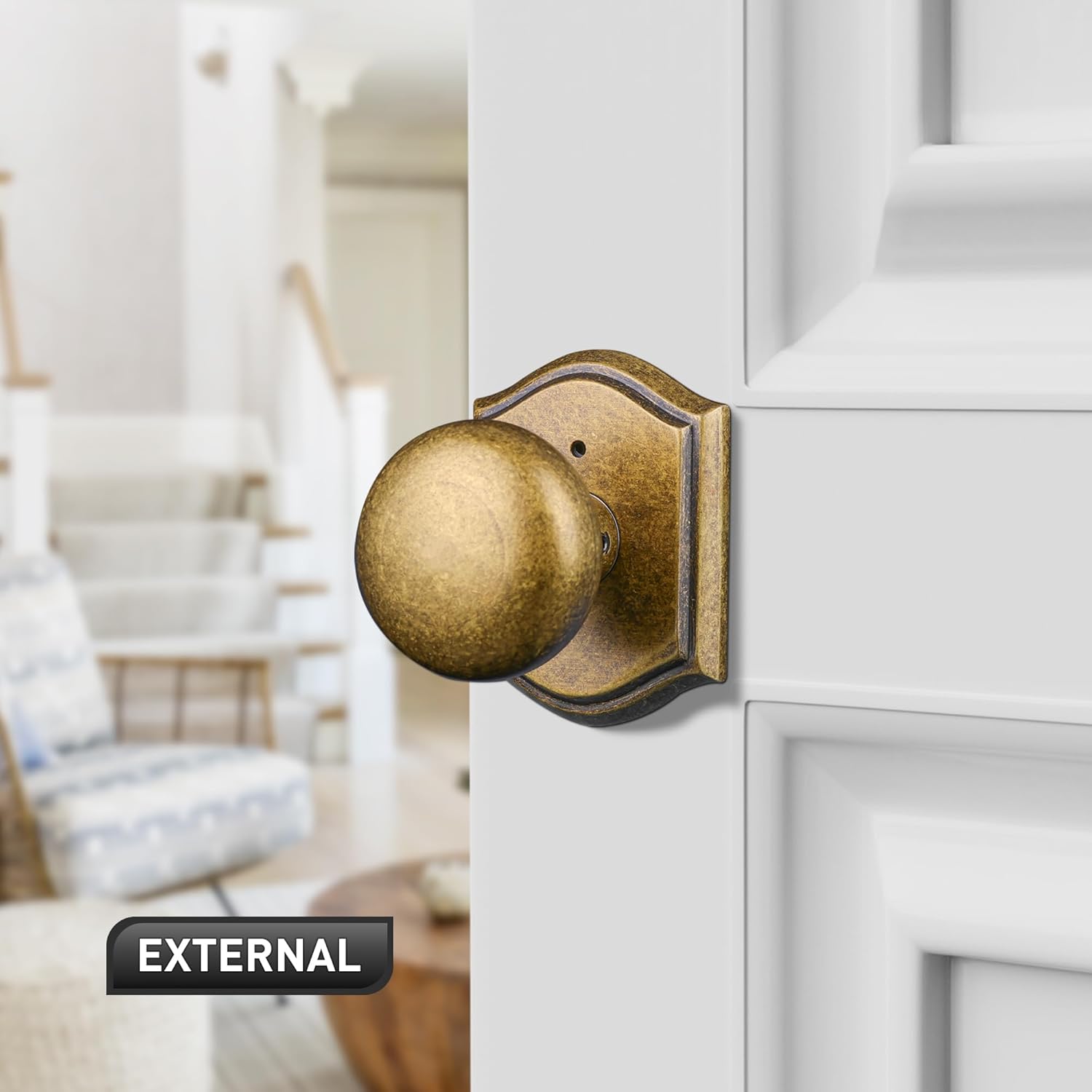Door Knobs Interior, Classic Decorative Antique Brass Privacy Door Knob Perfect for Bedroom or Bathroom Doors, Durable Stylish Hardware for Indoor Use- 1 Pack