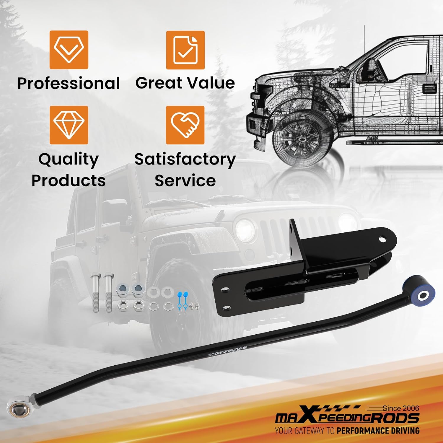 maXpeedingrods Adjustable 4-6.5" Front Track Bar for Jeep Cherokee XJ 1984-2001, Panhard Bar Rod with Relocation Bracket