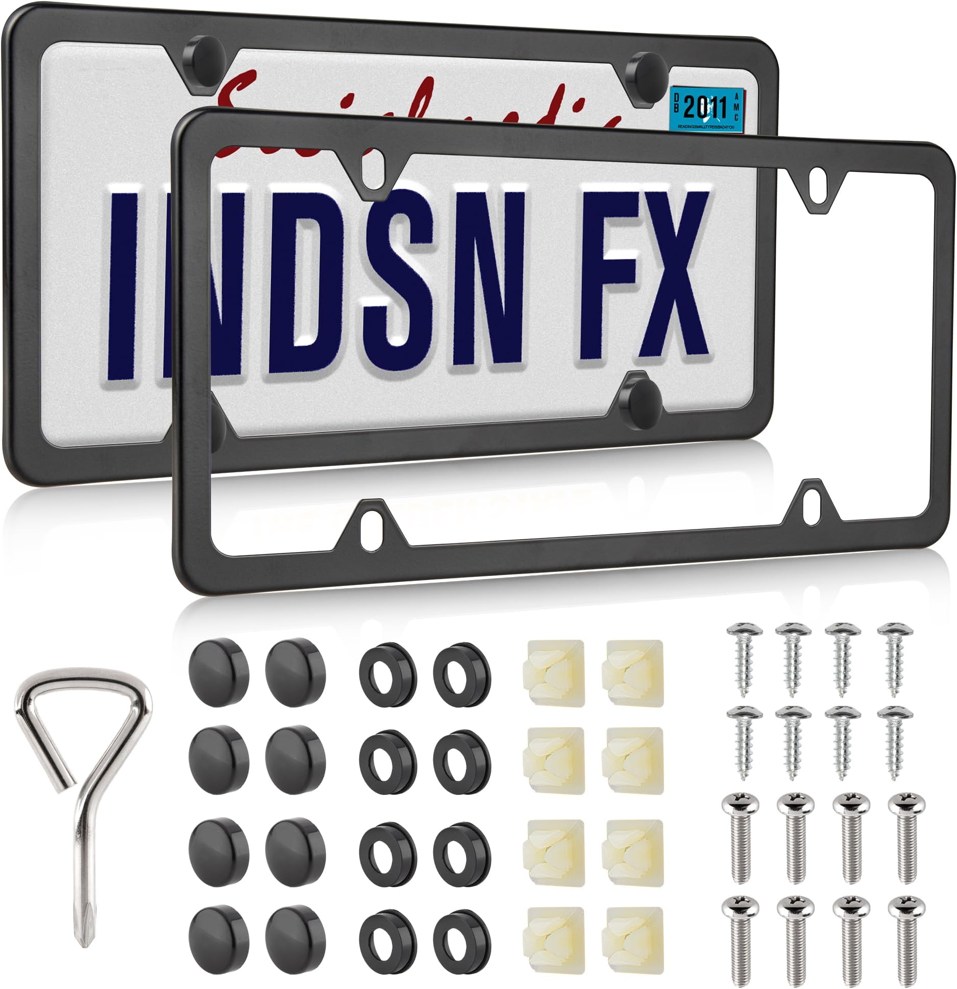 RED WOLF 2 License Plate Frames Matte Black Stainless Steel Metal License Plate Cover Tags 4 Holes Mount on Front Rear Bumper, with Screw Accessories Foam Pad Nylon Insert Nut, 1 Pair