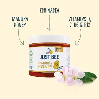 Just Bee Manuka Honey (263 MGO) (260g) | Natural Honey With Echinacea | Certified Pure New Zealand Manuka Honey | Vitamin D, C, B6 and B12 Contribute to the Normal Function of the Immune System