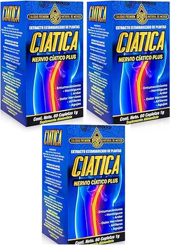 Set con Suplemento Ciático Tratamiento Nervio Plus 60 Cápsulas + Gel Extra Fuerte Ciática 250 grs. Natural de MéxicoEntumecimiento, Hormigueo,