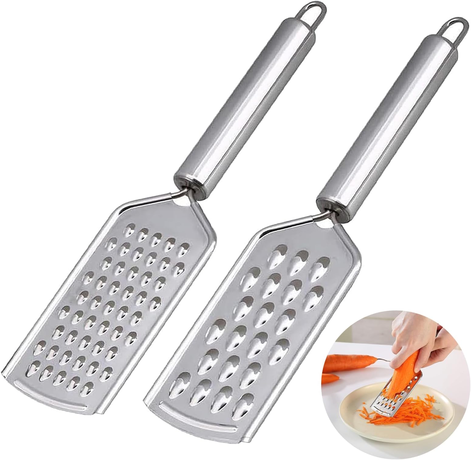2 PCS Cheese Grater Fine Grater with Handle, Kitchen Grater, Graters for Kitchen, Stainless Steel Blade, for Chocolate, Cheese, Carrot, Ginger, Coconut, Nuts(Silver)
