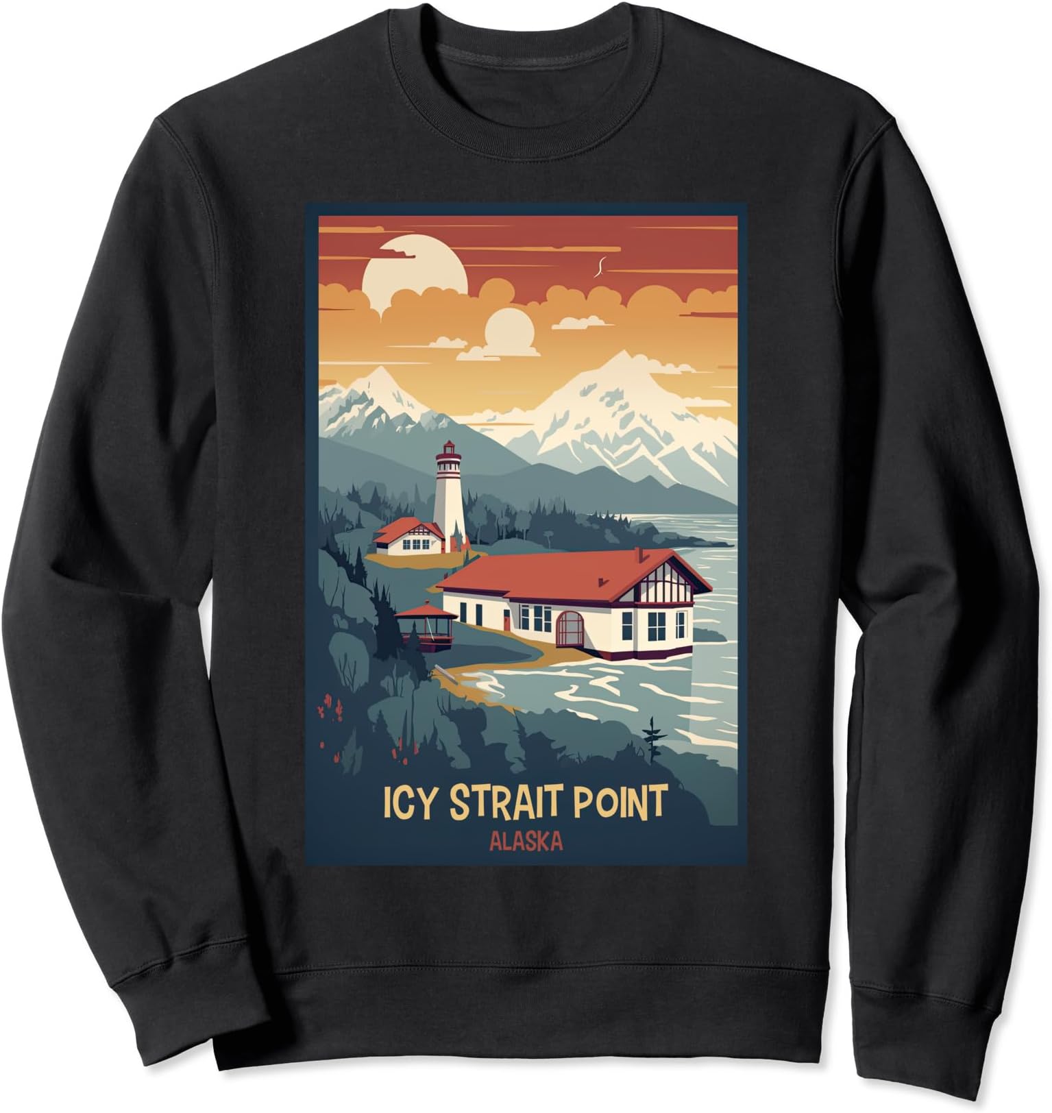 Icy Strait Point, Alaska Retro Travel Poster Graphic Sweatshirt