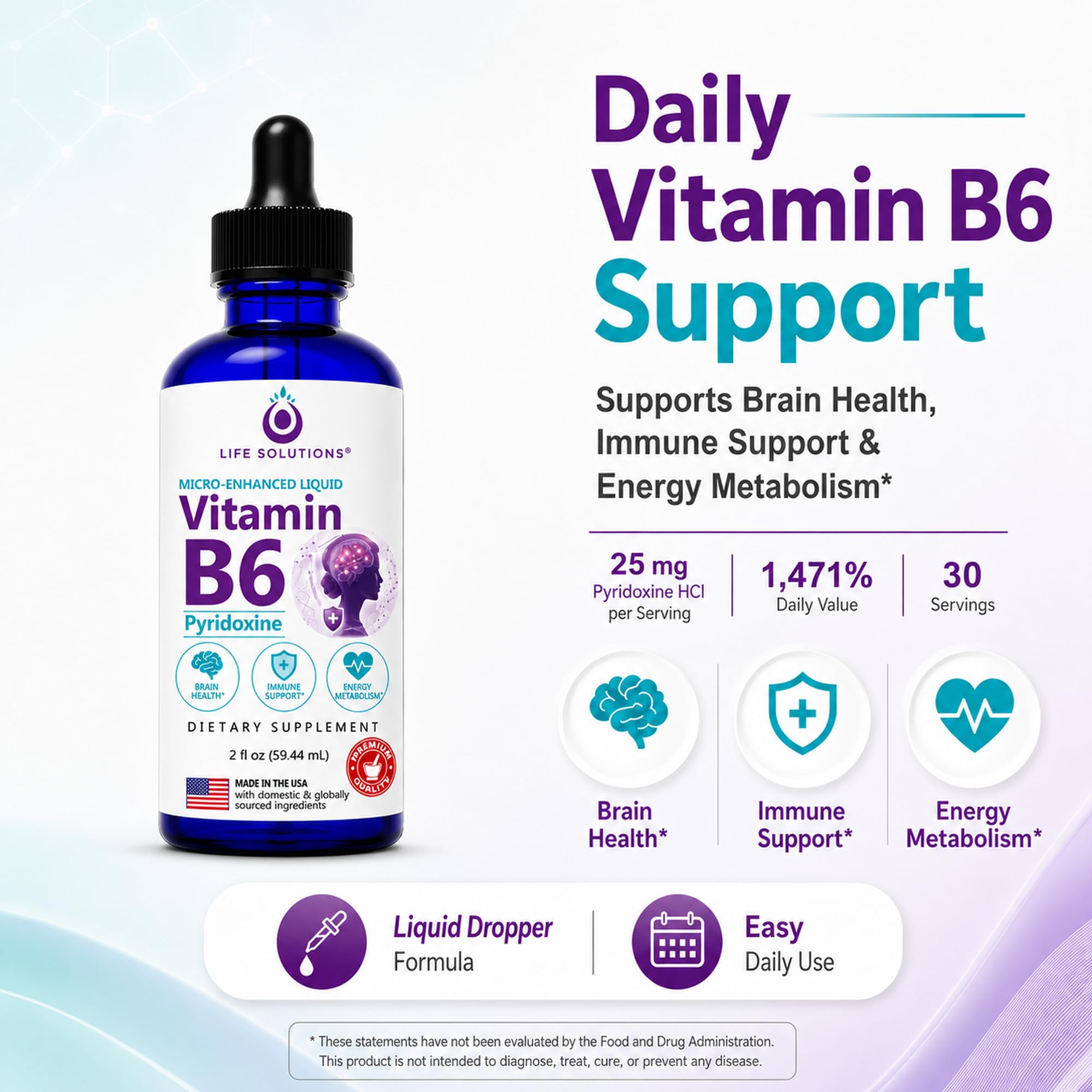 Vitamin B6 25mg Liquid Drops, Pyridoxine HCl, Easy Dropper, 30-Day Supply — Amazon image 2