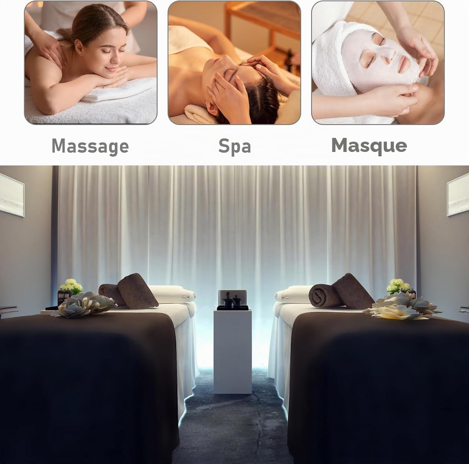 Parure de lit 6 pièces en microfibre de qualité supérieure pour tables de massage, avec drap, drap-housse et drap-housse pour table de massage, pour salon de beauté, spa (noir)