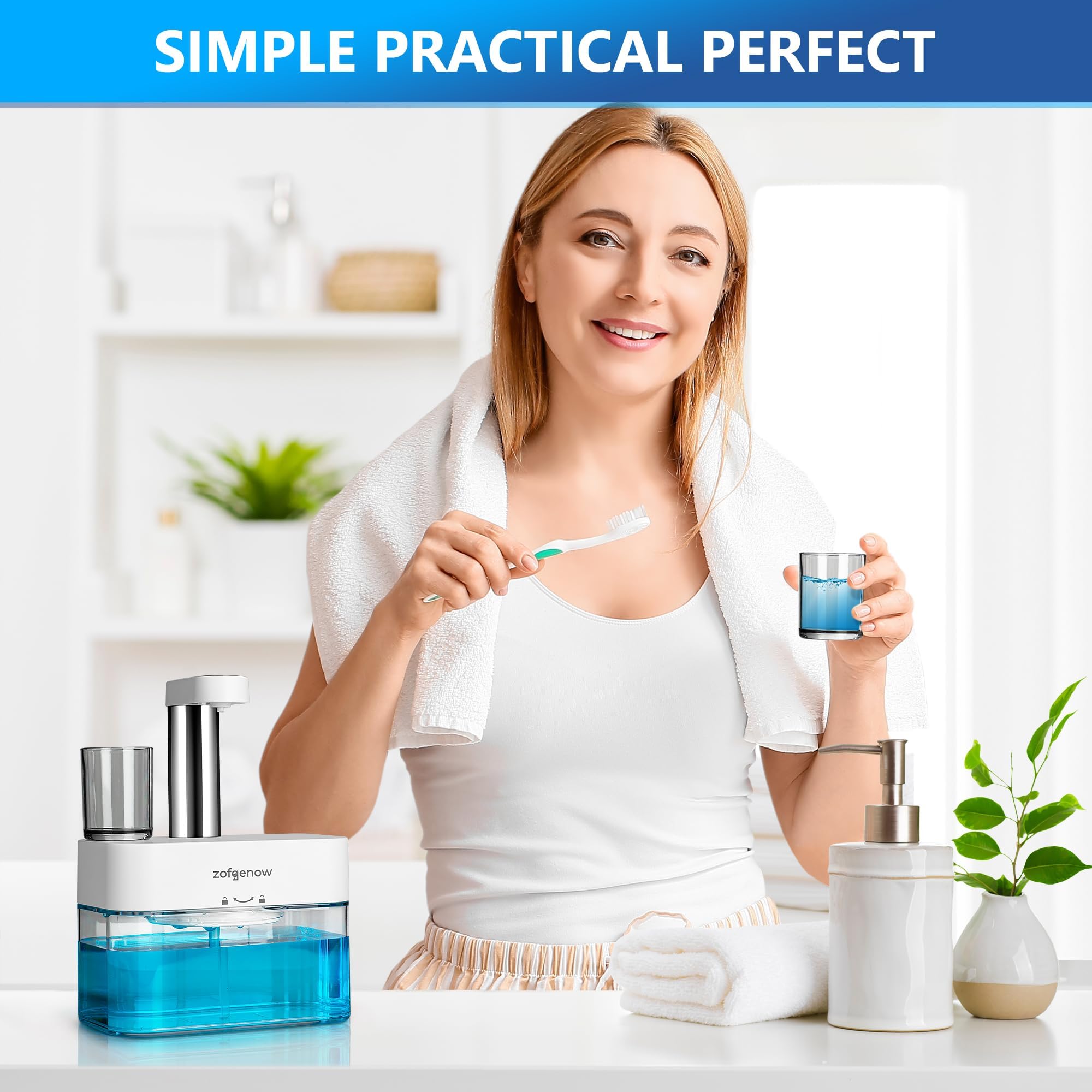 Automatic Mouthwash Dispenser for Bathroom,Bathroom Accessories 17.6 FlOz Dispensers with Magnetic Cups