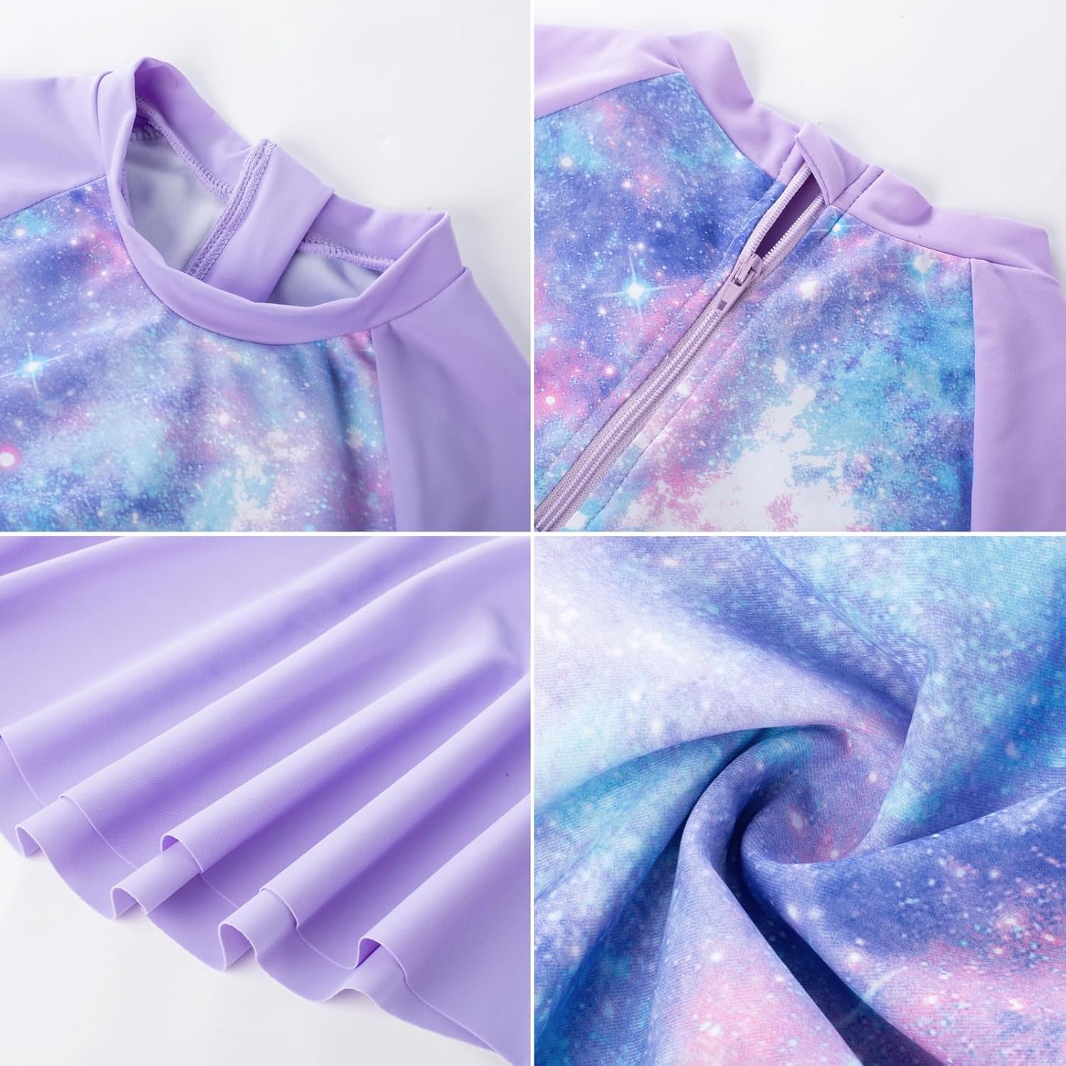 GRACE KARIN Girls Long Sleeve Swimsuit Mermaid Bathing Suit Rash Guard Swimwear 4 Piece Size 5-12 - Image 3